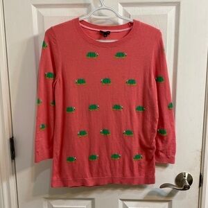 TALBOTS Women’s Pink Intarsia Knit Beaded Turtle Novelty Sweater Size Medium